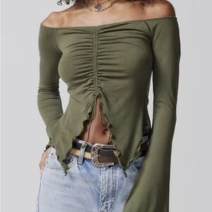 Windsor Olive Off-Shoulder Ruched Top